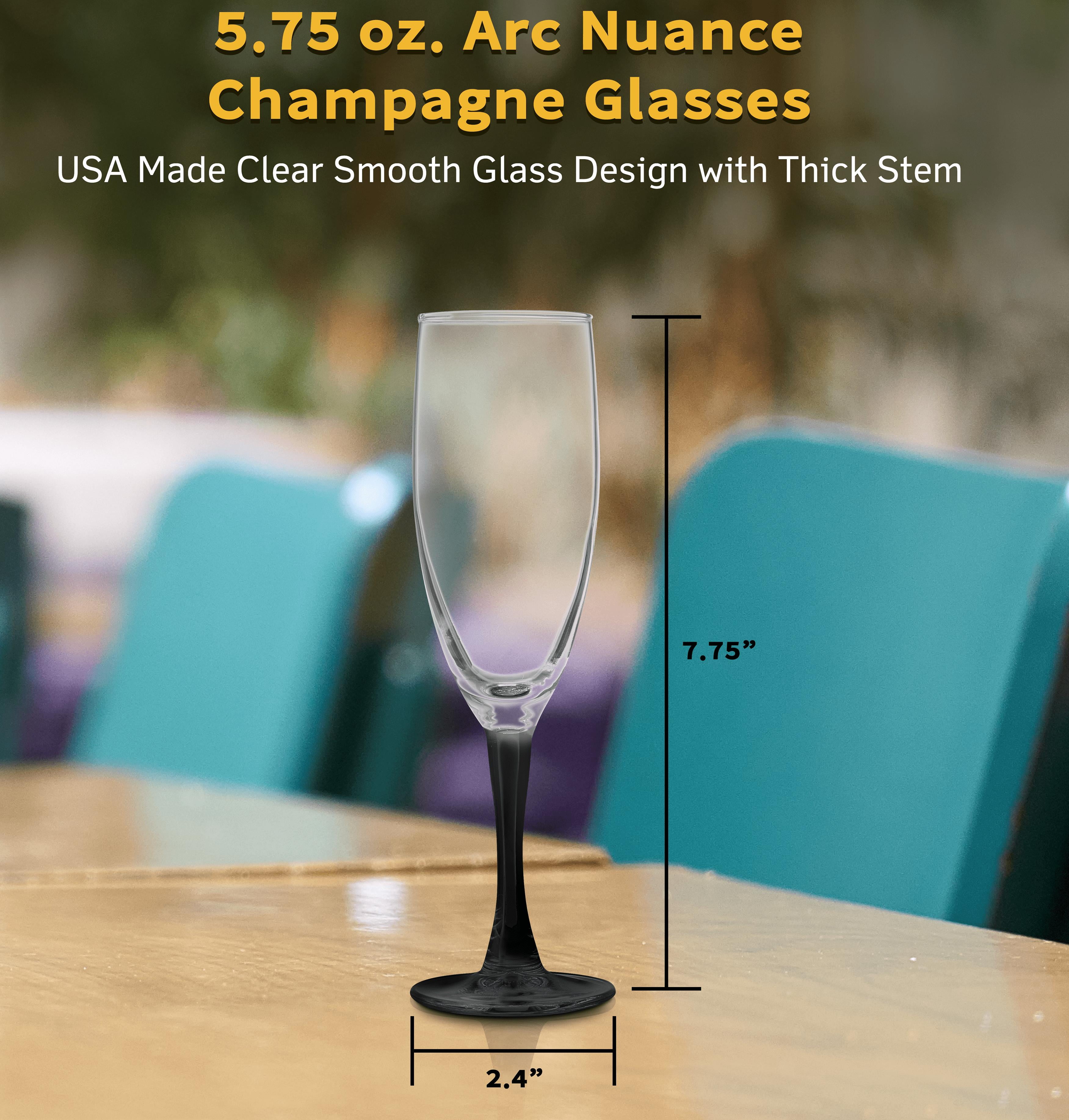 Nuance Champagne Flutes by ARC 5.75 oz. Set of 10, Bulk Pack - Perfect for Hotel, Bar, Restaurant or Lounge - Black