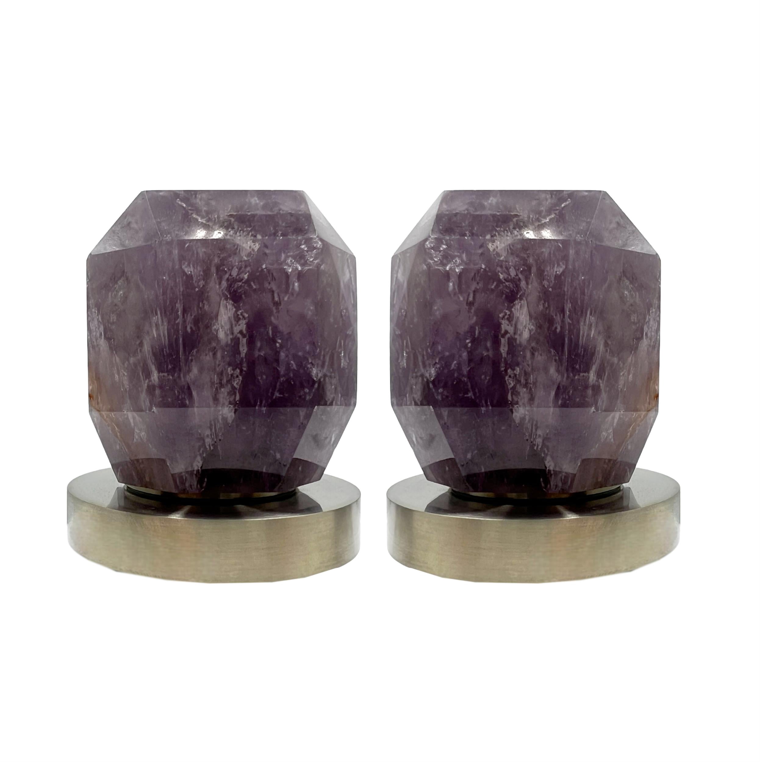 Bergamo Art Brushed Nickel Brass Bathroom Faucet with Purple Amethyst Handles