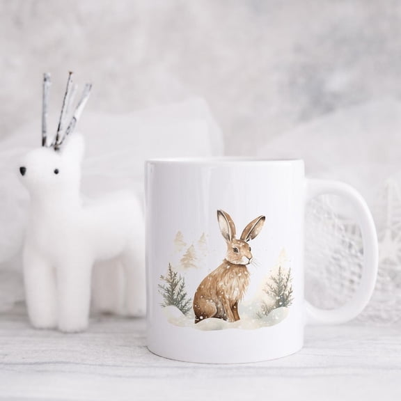 Brown Hare and Snow Mug, Winter Mug, Rabbit Mug, Forest Animal Mug, Nature Coffee Mug, Woodland Creatures Mug, CH1Ristmas Mugs, Xmas Gif