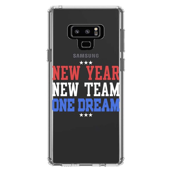 DistinctInk Clear Shockproof Hybrid Case for Samsung Galaxy Note 9 - TPU Bumper Acrylic Back Tempered Glass Screen Protector - New Year New Team One Dream