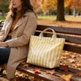 thumbnail image 6 of Striped Tote Bag Waterproof Glossy PVC Large Capacity Handbag, for Beach Shopping Travel Daily Use Casual Shoulder Bag, with Multiple Bright Colors Stylish Pool Grocery Bag, 17*12in, Yellow, 6 of 6