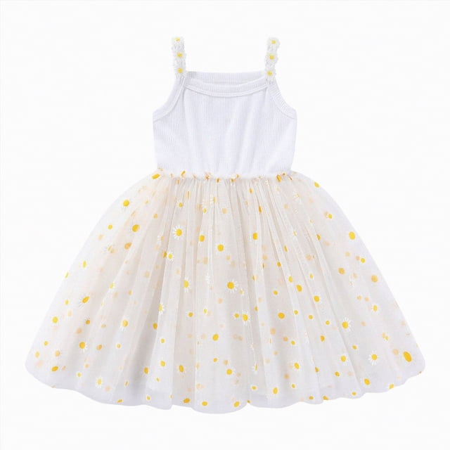 NIEWTR Robe en Tulle à Rayures pour Bébé Fille, Robe de Demoiselle d'Honneur pour Tout-Petit, Robe de Bal Formelle pour Mariage et Thé (Blanc, 3-6 Mois)
