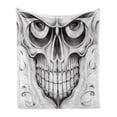 thumbnail image 1 of Day of the Dead Soft Flannel Fleece Throw Blanket, Scary Skull Face with Angry Expression Art Image, Cozy Plush for Indoor and Outdoor Use, 60" x 80", Pale Grey White, by Ambesonne, 1 of 6
