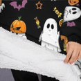 thumbnail image 3 of Oversized Wearable Blanket Hoodie,Black Halloween Ghosts and Pumpkins Sherpa Blanket Hoodie with Super Pockets,Super Warm Fuzzy Pullover for Women & Men, 3 of 6
