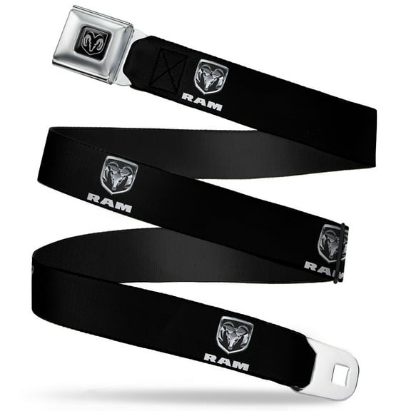 Ram Black Silver Logo Repeat Seatbelt Belt Fashion Belt Standard