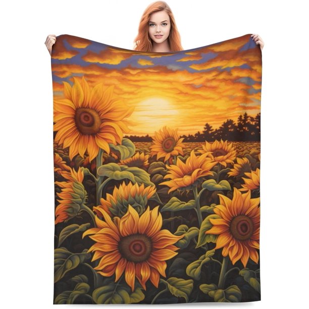Manta de girasol para niñas y mujeres, regalo floral, atardecer, franela para el hogar, sofá cama, sofá, suave, difusa, ligera, decoración para todas las estaciones, 80 x 60 pulgadas