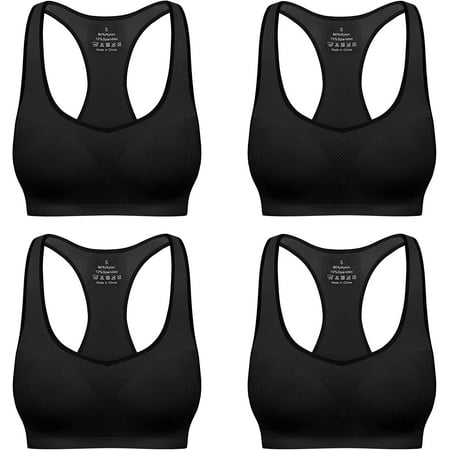 

QWZNDZGR Padded Strappy Sports Bras for Women - Activewear Tops for Yoga Running Fitness Pack of 3