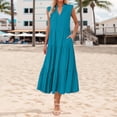thumbnail image 3 of Stylish Women's Casual Dress For Home Travel And Shopping V Neck A Line With Flowy Design For Beach Vacations And Brunches Pleated Dress for Women Dresses Long Dress Casual for Women Midi Dress with, 3 of 6