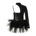 thumbnail image 4 of Sinleey Robe Justaucorps Ballet à Sequins pour Filles Manches Asymétriques Jazz Latin Moderne Salsa Rumba Samba Robe de Danse Noire 16, 4 of 7
