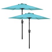 2 Pack 7.5ft Umbrella Outdoor with Push Button Tilt/Crank for Garden Turquoise