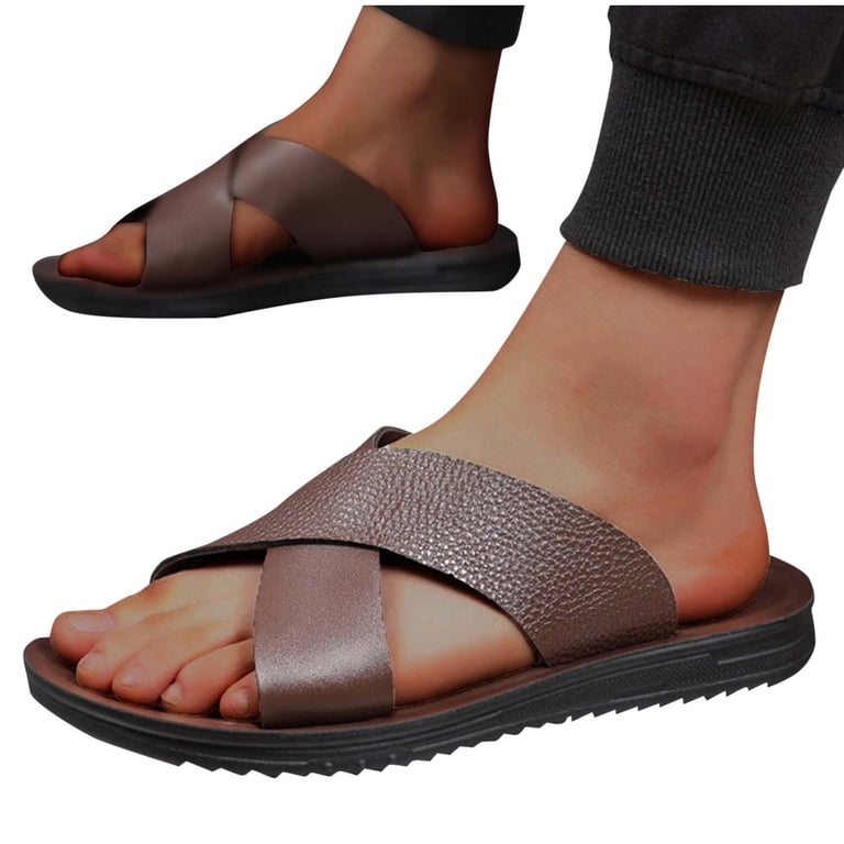 Men\'s PU Leather Slip On Slides Sandals Lightweight Comfort Open Toe Hand Men main image 3