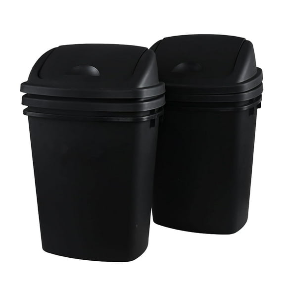 10 Gallon Black Swing Top Trash Can, Large Plastic Kitchen Garbage Can with Swing Lid, 4-Pack