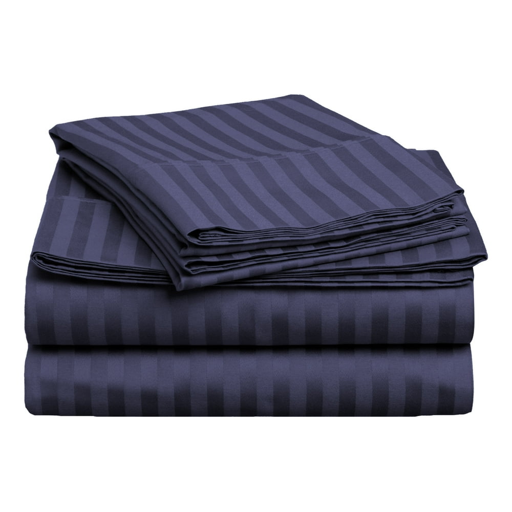 Soft Striped Cotton Sheet Set Twin Navy Blue 6239