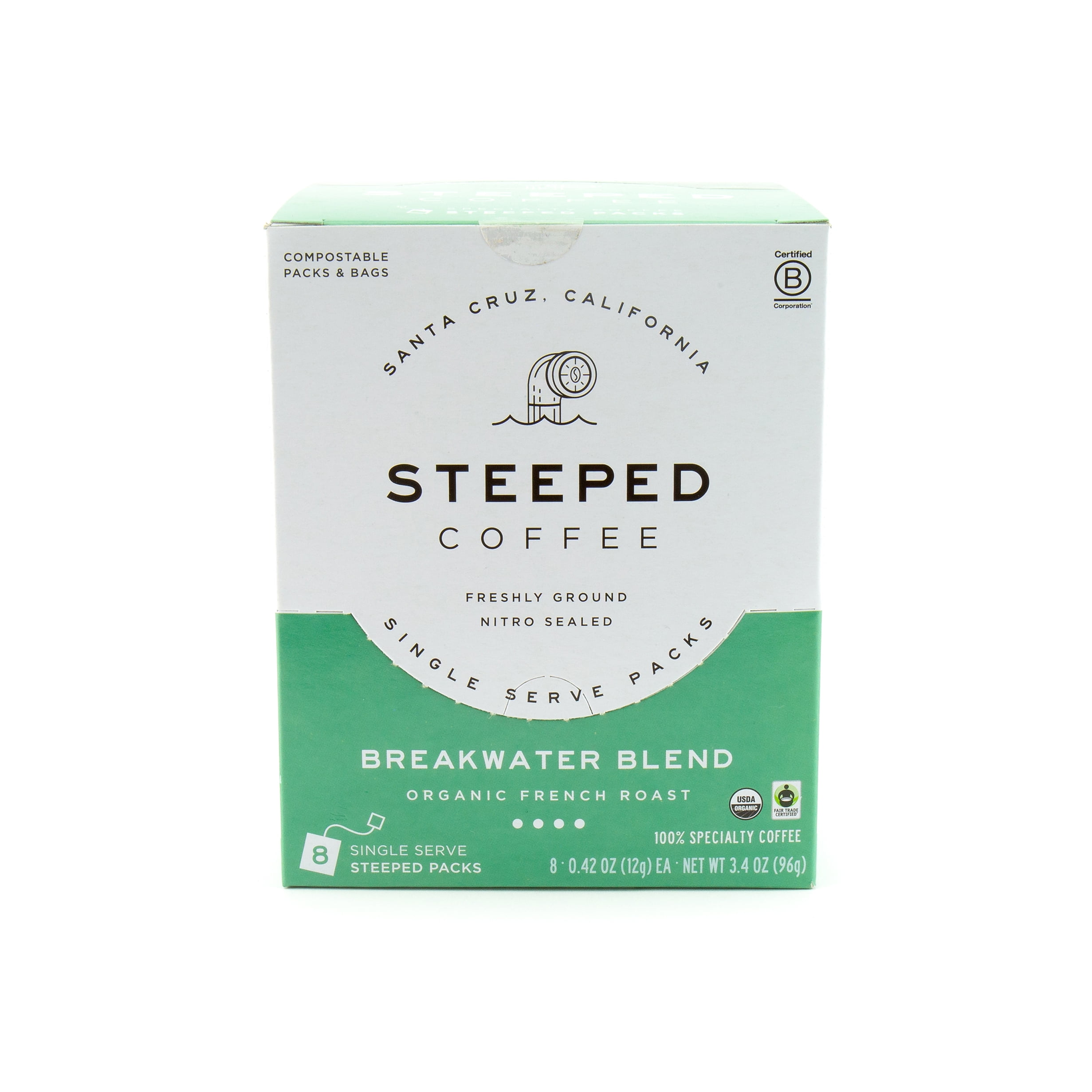 Steeped Coffee Breakwater, Organic French Roast, 8 Single Serve Packs