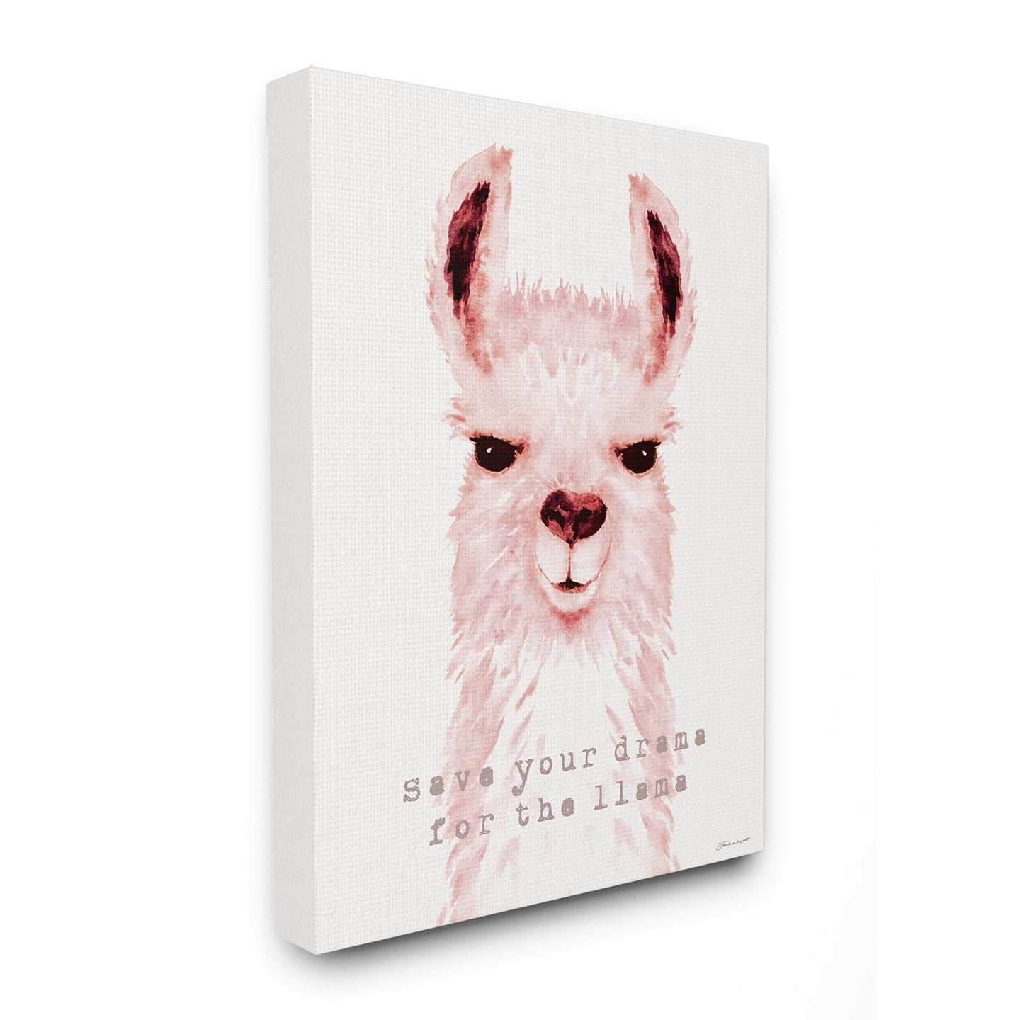 The Stupell Home Decor Save Your Drama for the Llama Pink Watercolor Llama Canvas Wall Art