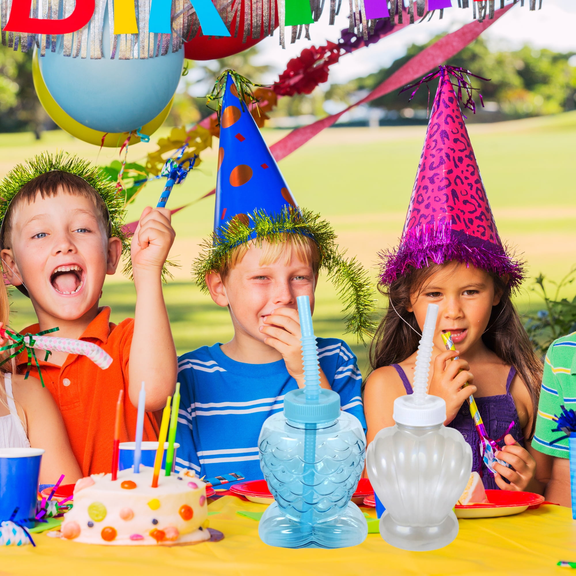 Beach Themed Plastic Cups with Straw Drinking Cup Food-Grade