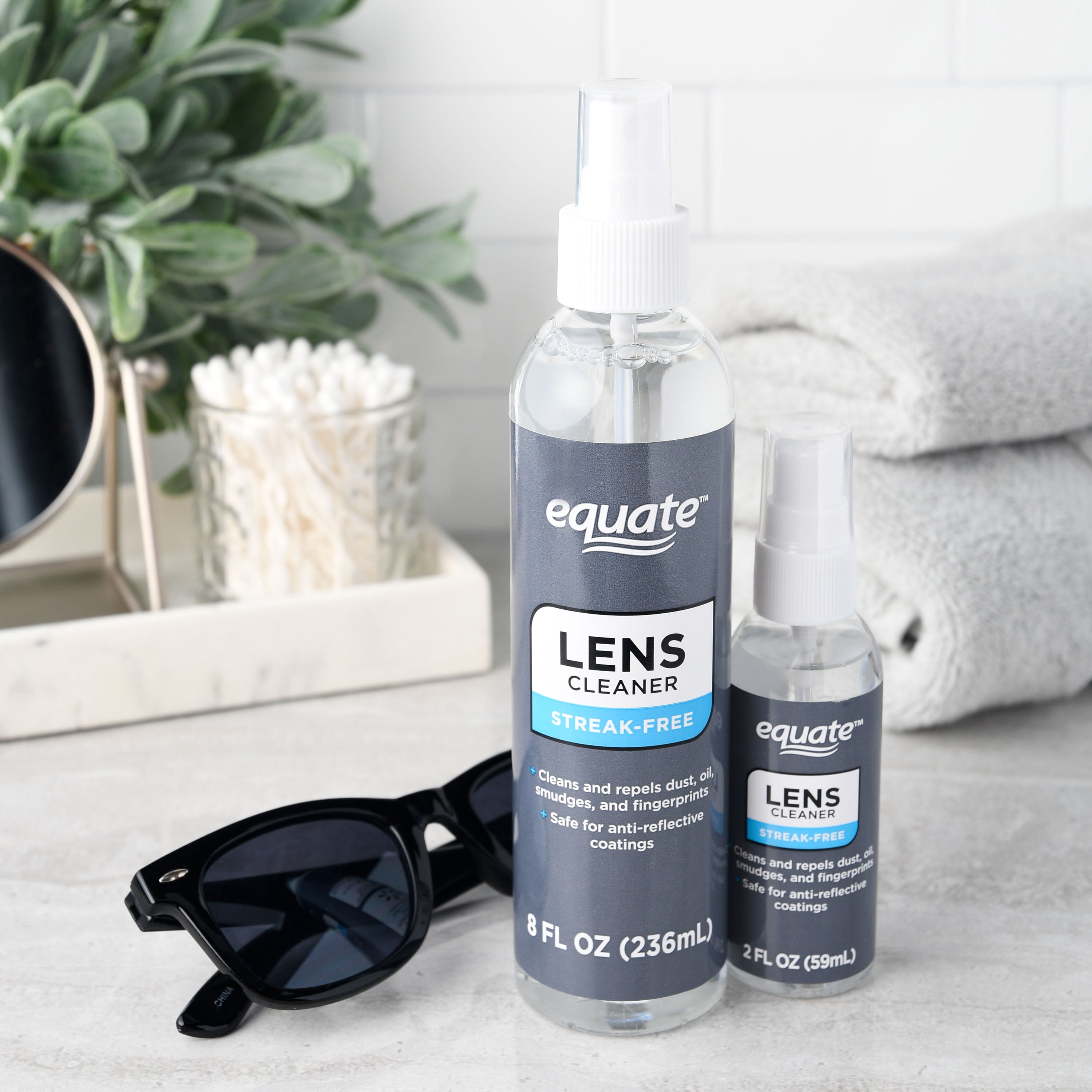 Equate Streak-Free Lens Cleaner Spray Value Pack, 2 Count, 8 oz and 2 oz Bottles
