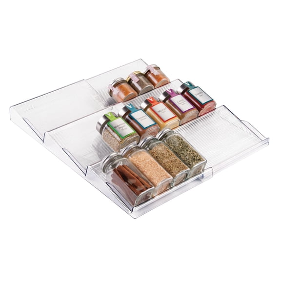 mDesign Expandable Plastic Spice Rack Kitchen Drawer Organizer - 3 Tiers - Clear