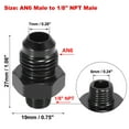 thumbnail image 3 of 2pcs AN6 Male to 1/8" NPT Male Union Car Flare Reducer Hose Fitting Adapter Universal Aluminum Alloy Black Anodized, 3 of 6