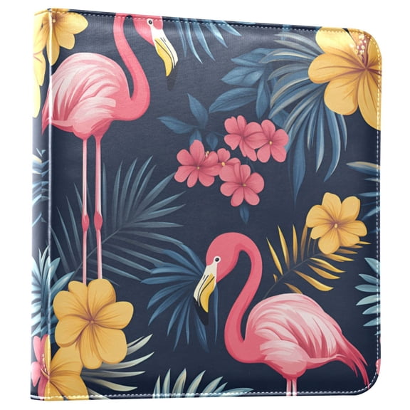 FORMRS 3 Ring Photo Album 4"x6" Self Adhesive Large Capacity PU Leather Cover, Red Floral Flamingo