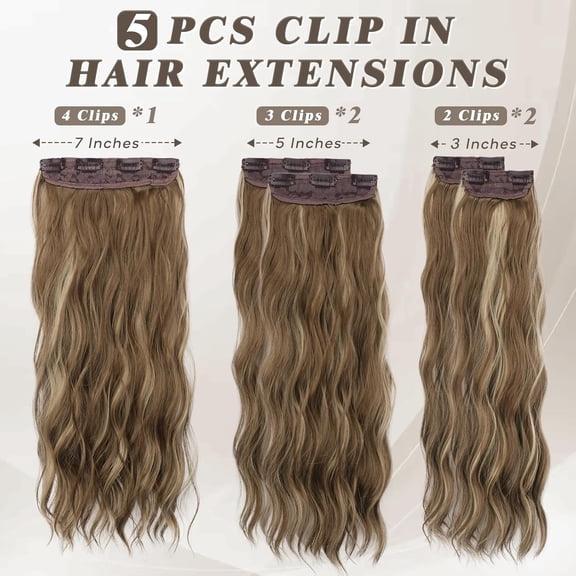 WEIF-Clip in Hair Extensions - 20 Inch Wavy Highlight Hair Extensions - 5PCs Thick Soft Synthetic Clip in Hairpieces Daily Party Halloween - Ash Brown & Blonde