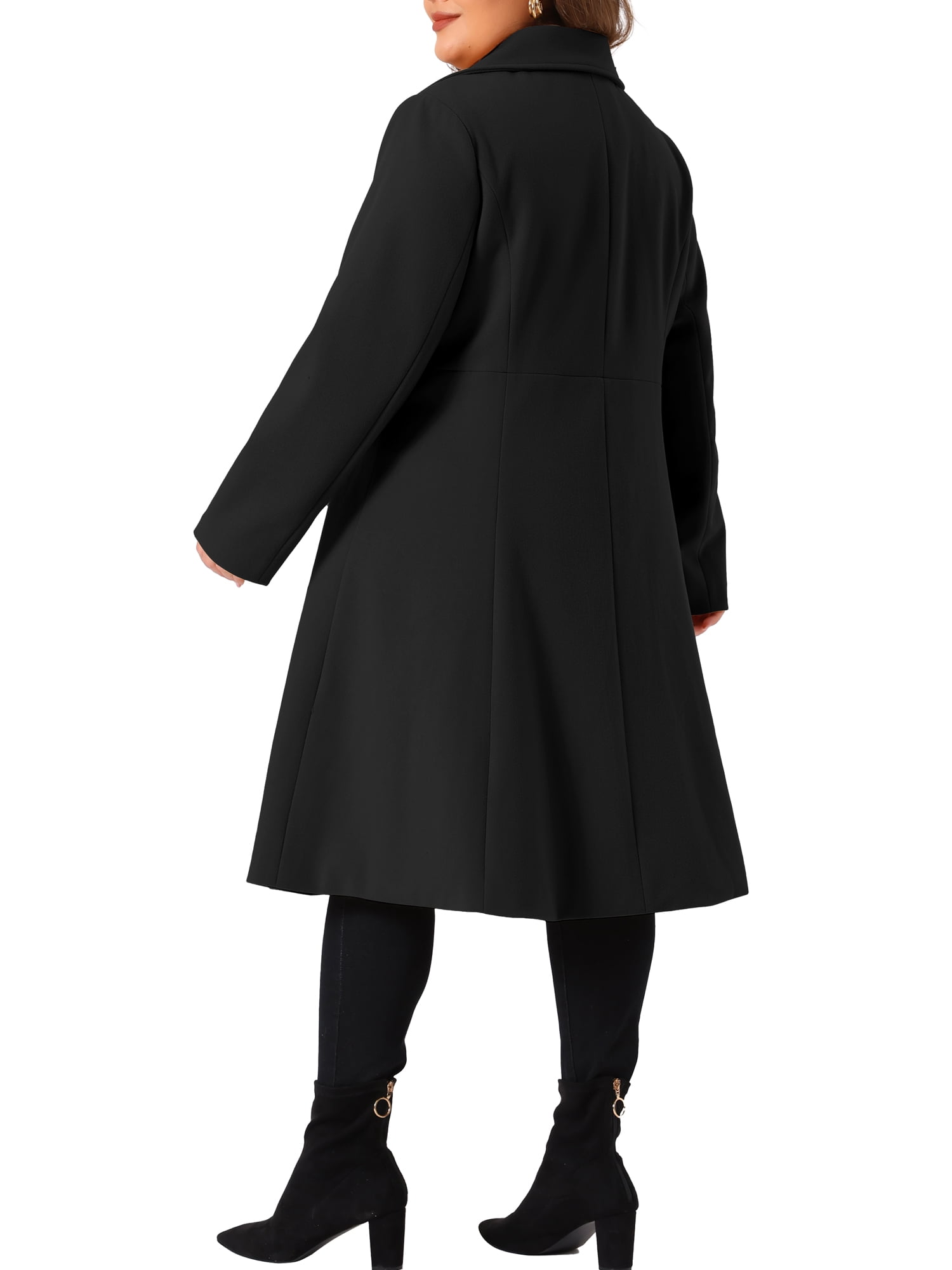 DARING DIVA Women's Plus Size Notch Lapel Double Breasted A Line Coat 1X Black