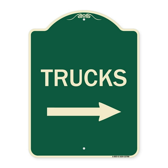 SignMission Designer Series Sign - Trucks Sign Trucks (With Right Arrow) | Green & Tan 18" x 24" Heavy-Gauge Aluminum Architectural Sign | Protect Your Business & Municipality | Made in