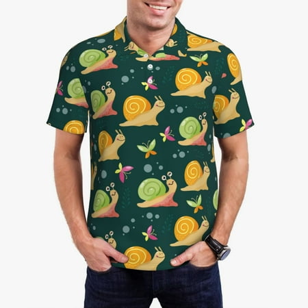 Logiee Snails And Butterfies Print Mens Polo Shirts Mens Golf Polo Shirts Short Sleeve Casual Polo Shirts for Men Summer Fashion Beach Shirts-XX-Large