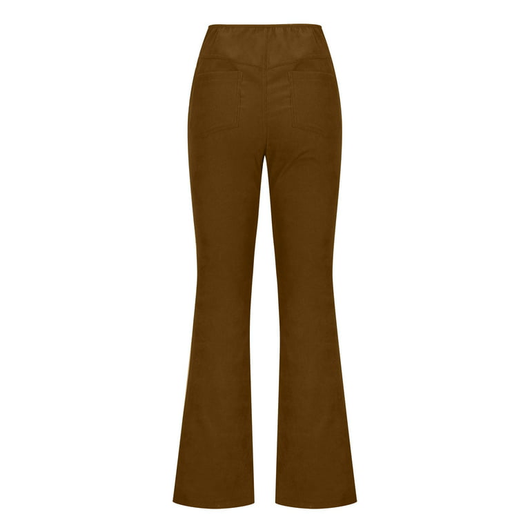 Hfyihgf Plus Size Corduroy Flare Pants for Women Vintage High Waisted Pants  Straight Leg Casual Comfy Bell Bottom Trousers(Brown,3XL)