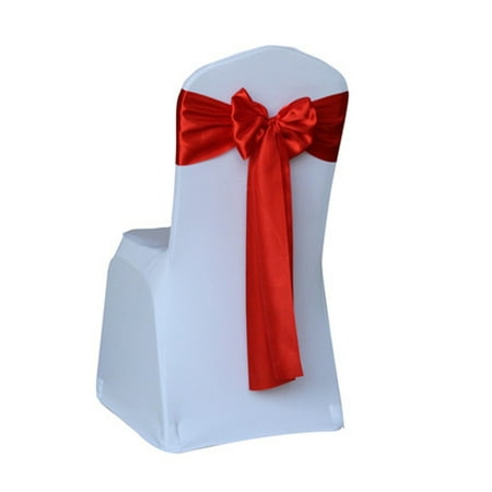 10PCS Red Satin Wedding Chair Cover Bow Sashes Banquet Decor