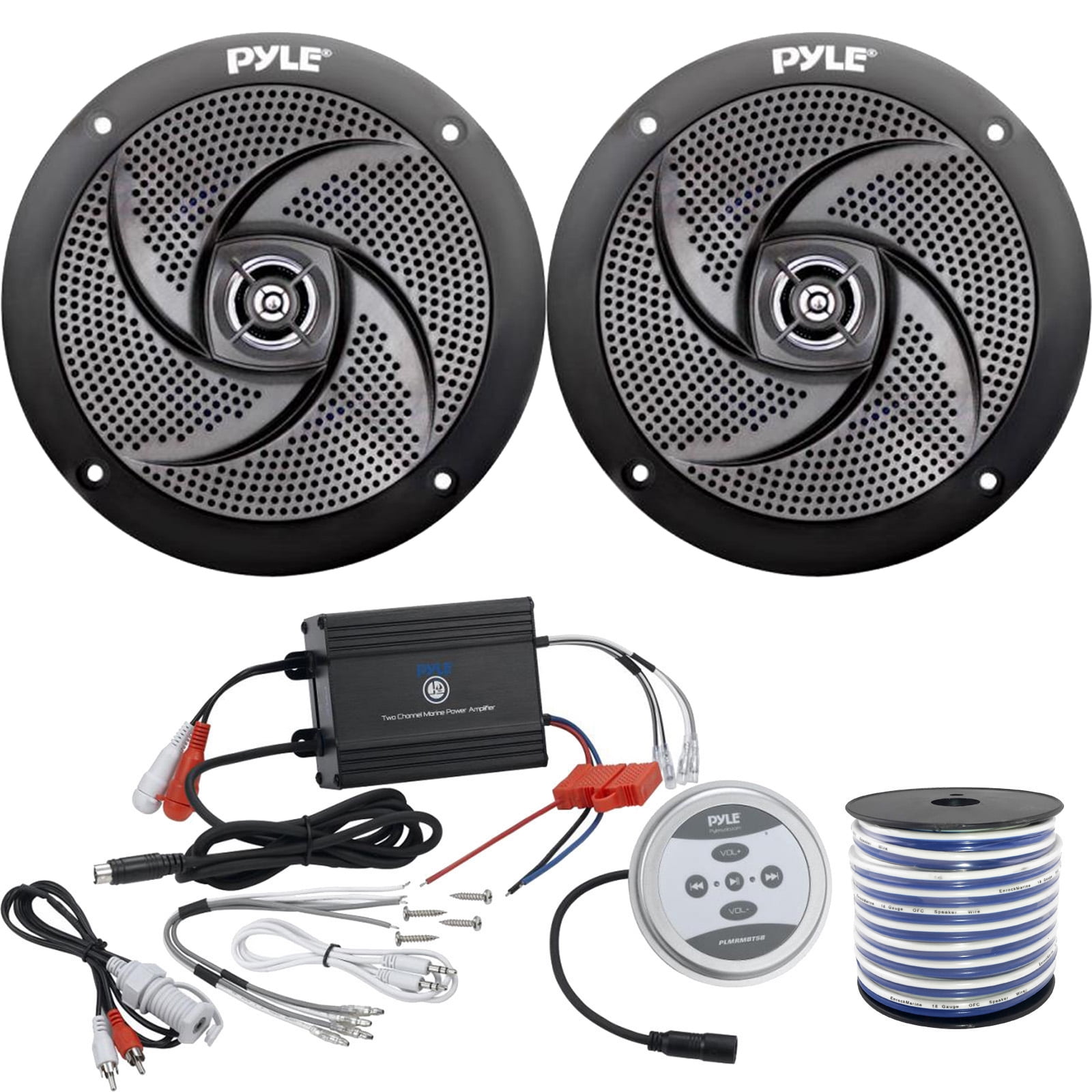 2 x Pyle Marine 4" 2Way Outdoor 100W Black Stereo Speakers, Pyle