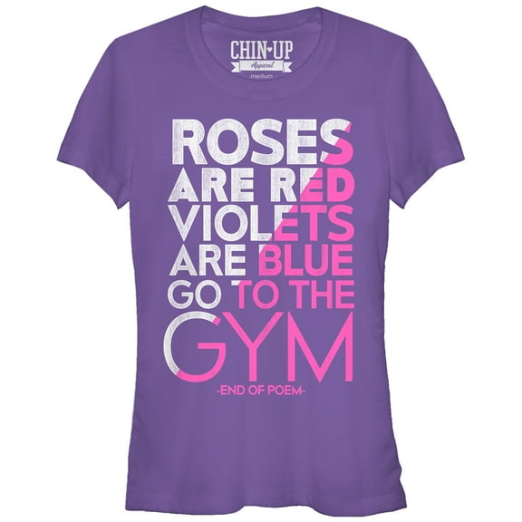 Junior's CHIN UP Valentine Roses Are Gym Poem  Graphic Tee Purple X Large