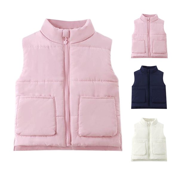 Abtuhar Toddler Kids Boys Girls Fall Winter Hood‑free Casual Outer Vests Solid Thick Down‑alternative Padded Coat for 0‑8 Years
