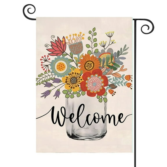DMERBYL Welcome Spring Summer Floral Small Garden Flag 12x18 Inch Vertical Double Sided Flowers Farmhouse Outdoor Decorations Burlap Yard Flag