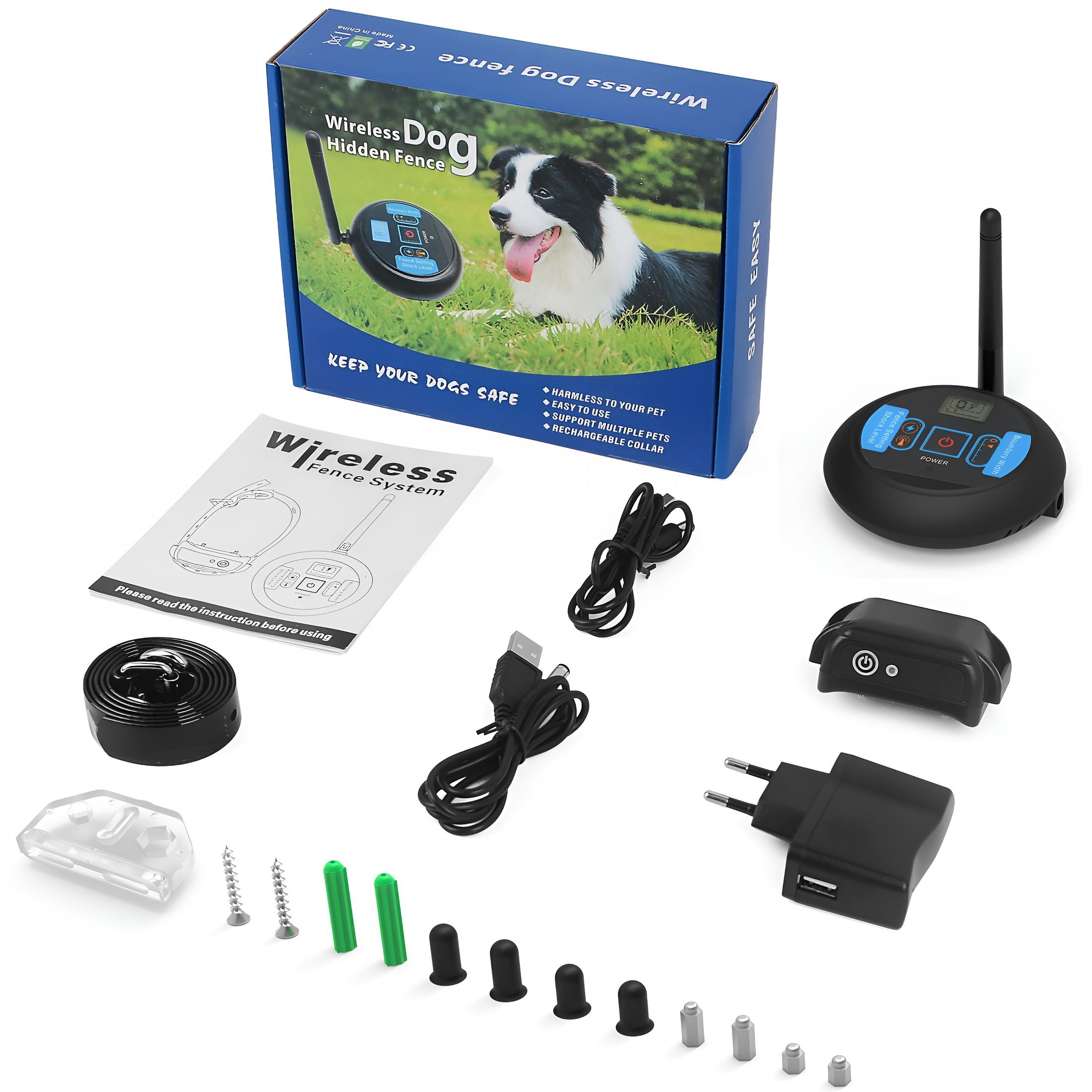 GJX Wireless Electric Dog Fence Pet Shock Boundary Containment System Electric Training Collar, Black - Small, Medium u0026 Large - Unisex