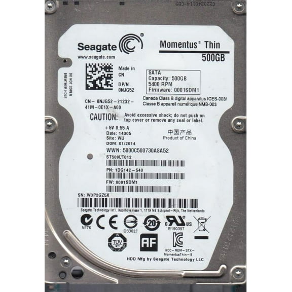 ST500LT012, W3P, WU, PN 1DG142-540, FW 0001SDM1, Seagate 500GB SATA 2.5 Hard Drive