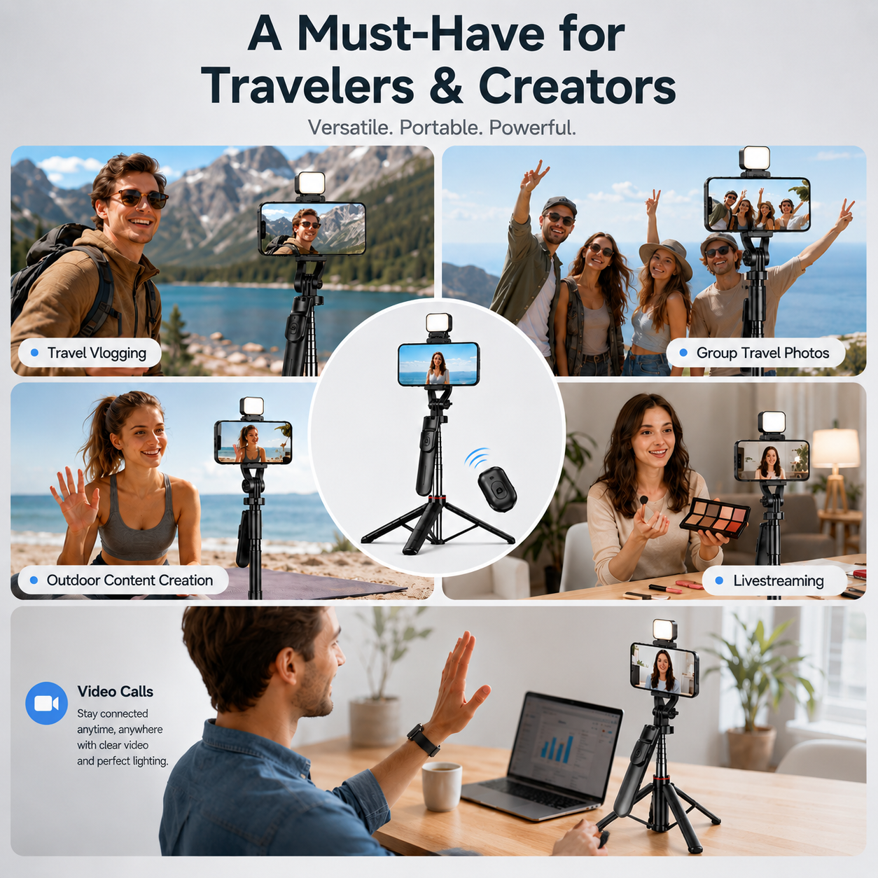 MUNXSRI 67" Phone Tripod with LED Fill Light & Remote photo 3