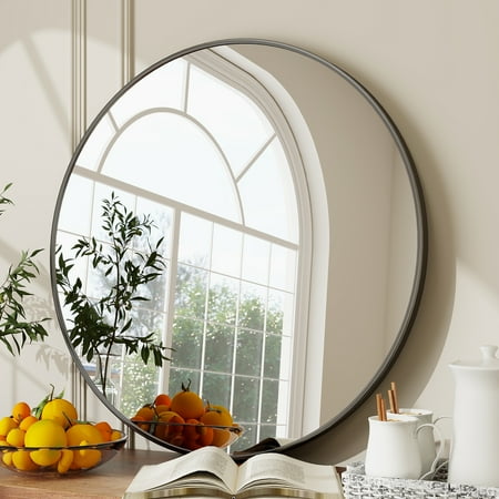 BEAUTYPEAK 30  Wall Mirror Bathroom Mirror Wall Mounted Round Mirror  Black