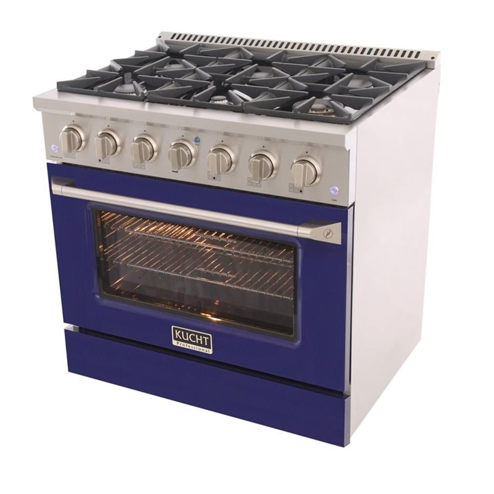 Pemberly Row 36" Stainless Steel Propane Gas Range in Blue and Silver