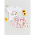 thumbnail image 2 of Bagilaanoe 2Pcs Toddler Baby Girl Sister Matching Outfits Letter Print Short Sleeve T-Shirts Tops + Flower Skirts 6M 12M 18M 24M 3T 4T 5T Kids Summer Skirt Set, 2 of 9