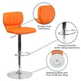 thumbnail image 5 of Flash Furniture Jeremy Contemporary Orange Vinyl Adjustable Height Barstool with Vertical Stitch Back and Chrome Base, 5 of 12