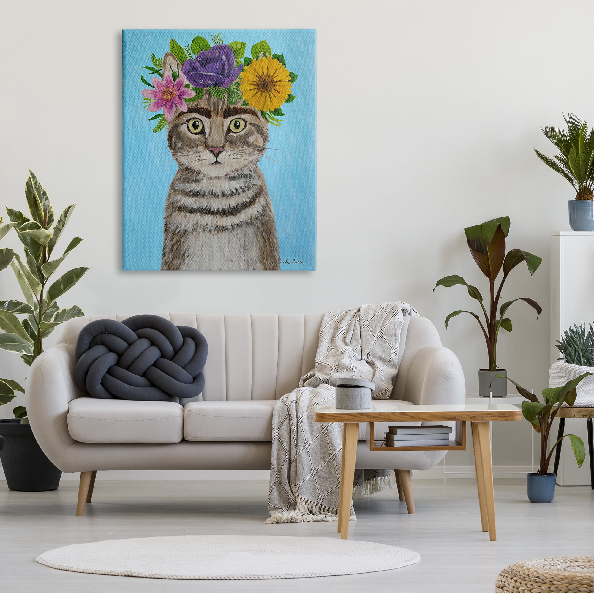 Stupell Industries Fun Manx Cat Bold Flower Arrangement Portrait Painting Novelty Painting Gallery-Wrapped Canvas Print Wall Art, 36 x 48, Design by Coco de Paris