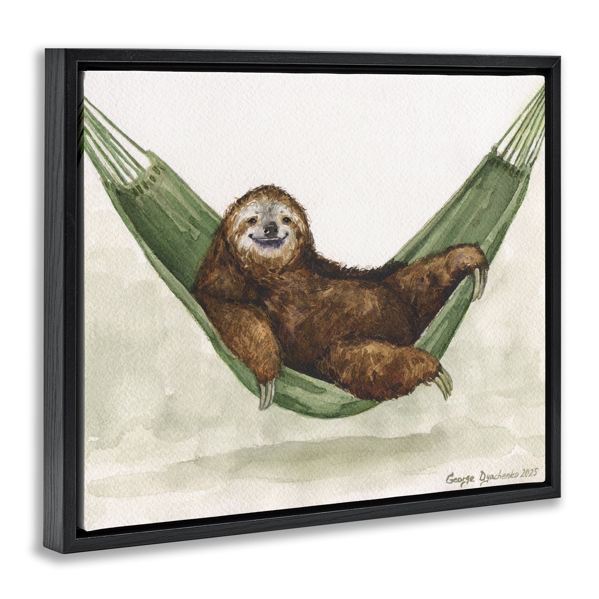 Stupell Industries Sloth On The Hammock Black Framed Floater Canvas Wall Art, design by George Dyachenko