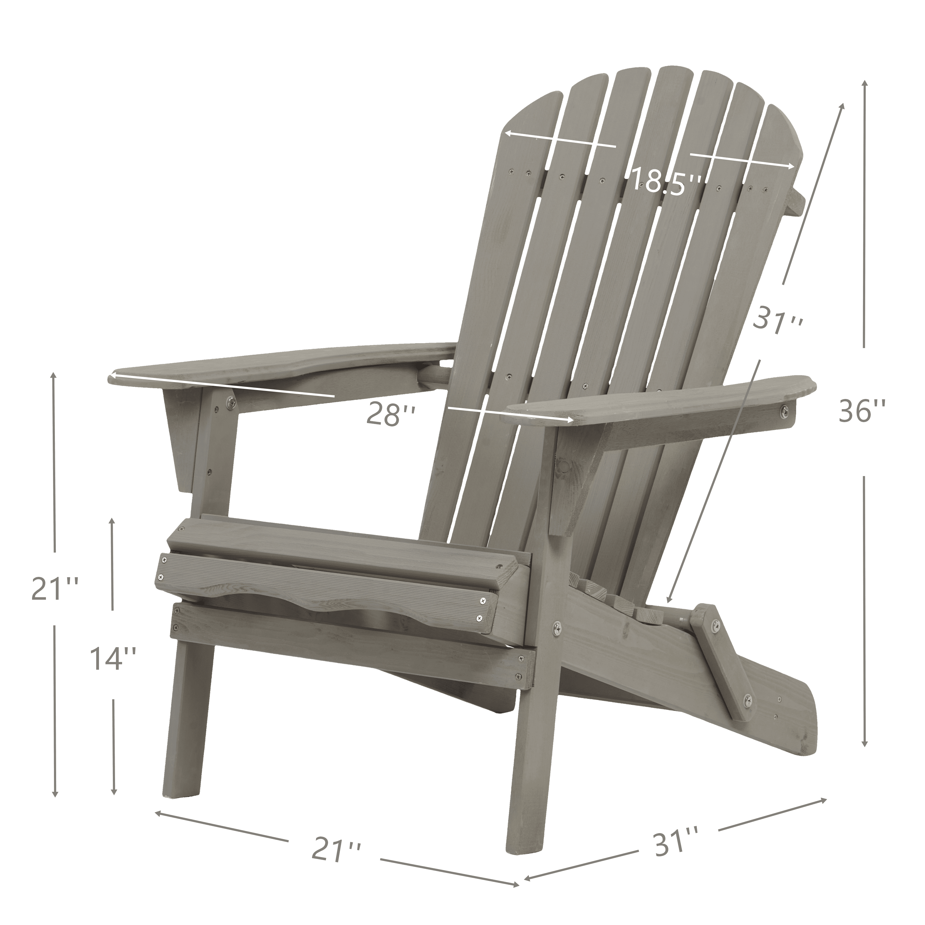 Wooden Adirondack Chair Set of 2 Pre-Assembled Backrest Folding Chair for Garden Backyard Porch Pool Deck Yard, Grey