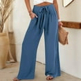 thumbnail image 3 of Royisotas Casual Pants for Women Plus Size High Waist Summer Wide Leg Flat Front Pants with Pocket Bandage, 3 of 8