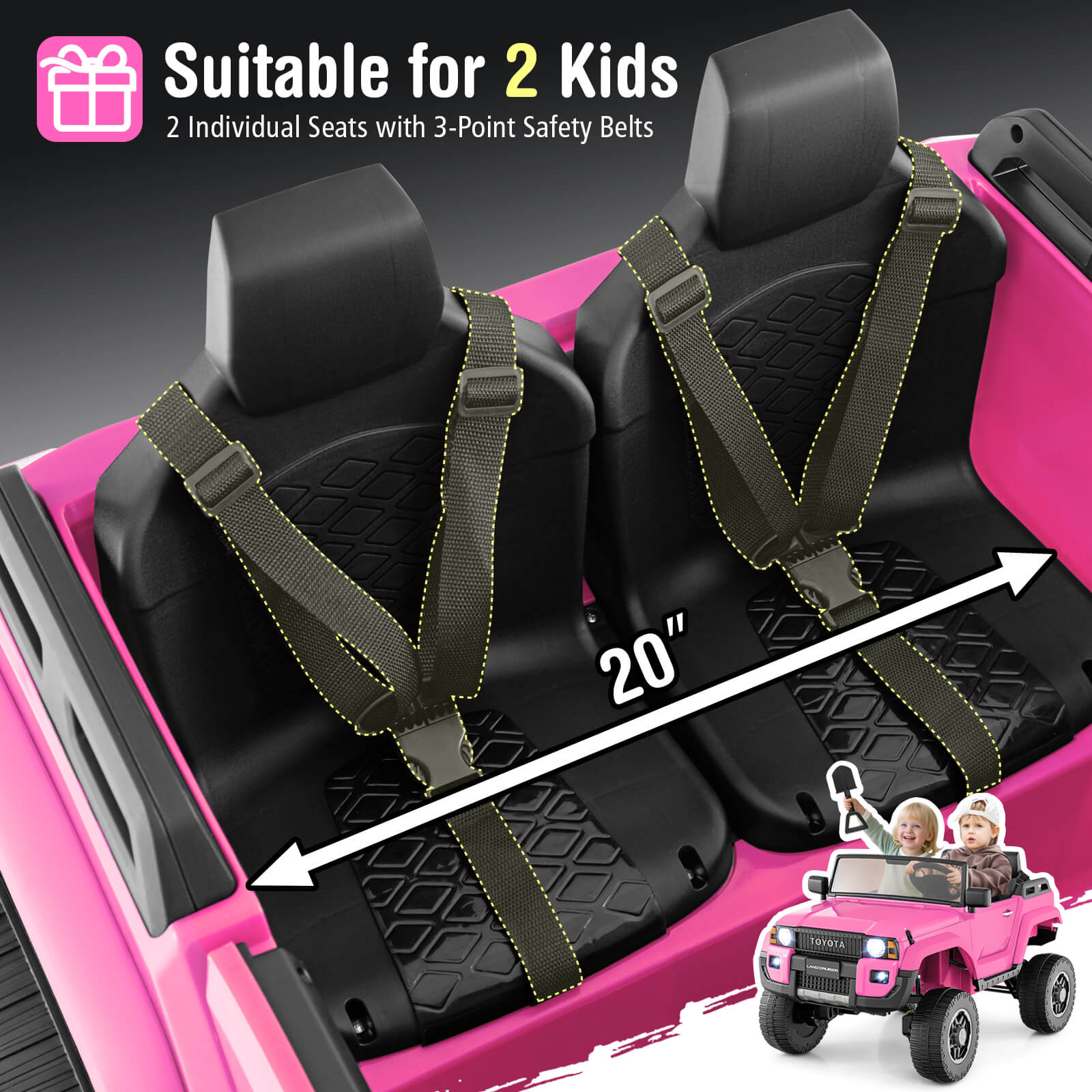 Costway 24V 2 Seater Ride on Car for Kids Licensed Toyota LC250 Ride on Truck with Remote Pink