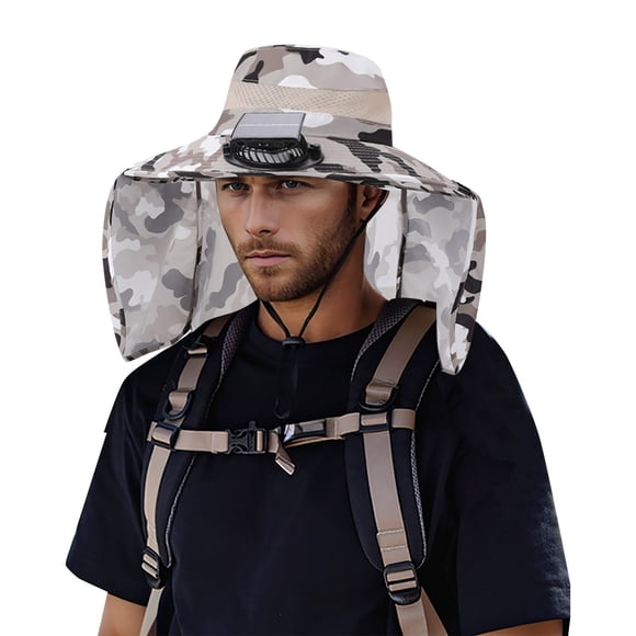 GPOECD Solar Fan Bucket Hat with Wide Brim UPF50+ Sun Outdoor Summer Hiking Fishing Beach Travel Shield for Men and Women Beige,One Size
