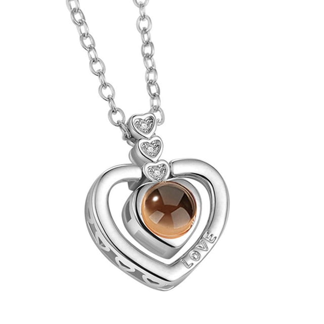 Collar De Corazón En 100 Idiomas I Love You Collar De Proyección Para Mujeres Niñas Regalos De San Valentín Eigraketly AP006387-01