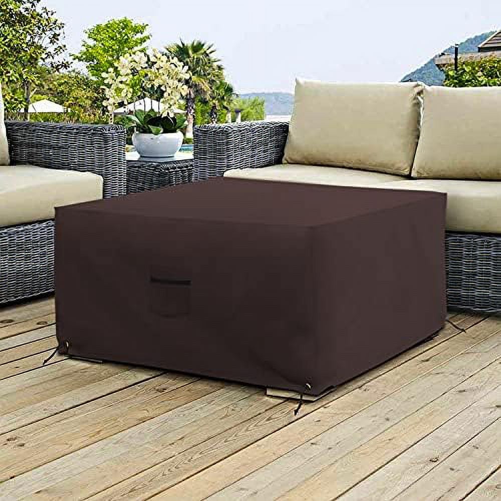 COVERS&ALL Square Ottoman Cover, Heavy Duty 18 Oz Waterproof UV & Weather Resistant Patio Garden Furniture Stool Protector Indoor Outdoor with Air Vents & Drawstrings (23" L x 23" W x 18" H, Coffee)