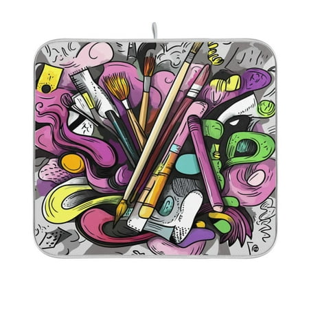 

Artistic Collage Dish Drying Mat Kitchen Mats Microfiber Counter Absorbent Dish Pad Drainer Rack